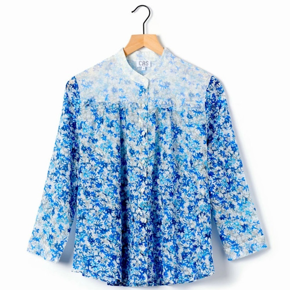 CAS Cloth And Steel Floral Button Up Blouse Lightweight Flowy Cotton Blue SZ XS